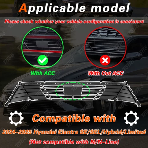 Front Lower Grille With ACC Black For Hyundai Elantra 2024-2025 86351-AAAB0 - Picture 8 of 8