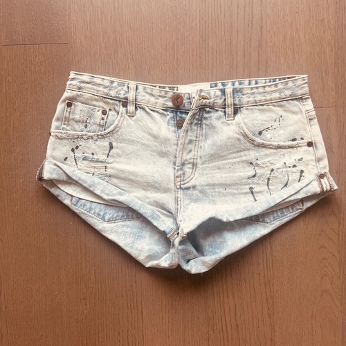 One Teaspoon Bandits Low Waist Denim Shorts Painted Blue - Size 29 - 第 6/8 張圖片