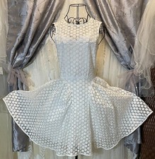 Chicwish Poofy Twirly GIrly White Daisy Crispy Lace Tea Length Dress Sz Med