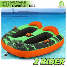 2 Riders Inflatable Towable Tube for Boating Water Sport w/Backrest+Grip Handle