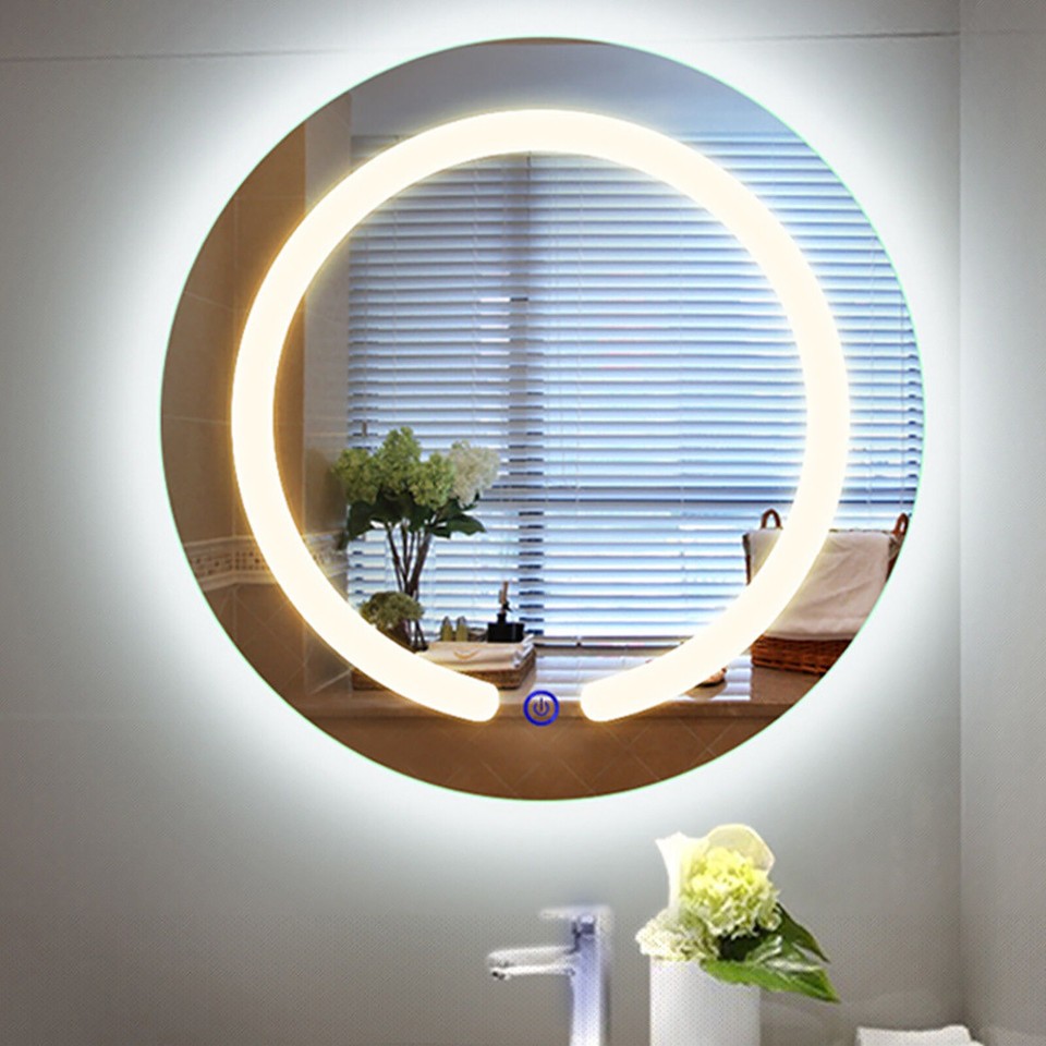 20" Round LED Bathroom Lighted Mirror Illuminated Wall Touch Light for