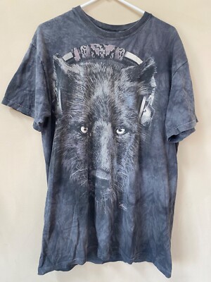 The Mountain Wolf T-Shirt Men's L Short Sleeve Graphic Tie Dye Crew Neck Gray