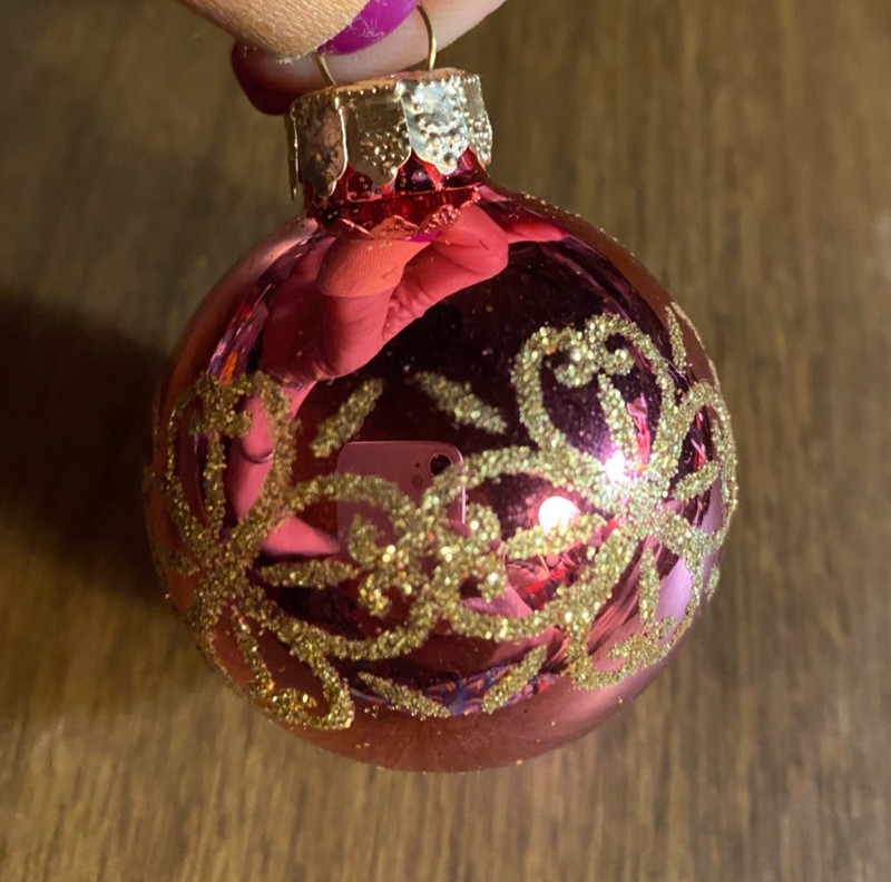 Rauch Blown Glass Gold Glitter Pink Christmas Ornament 1.5"