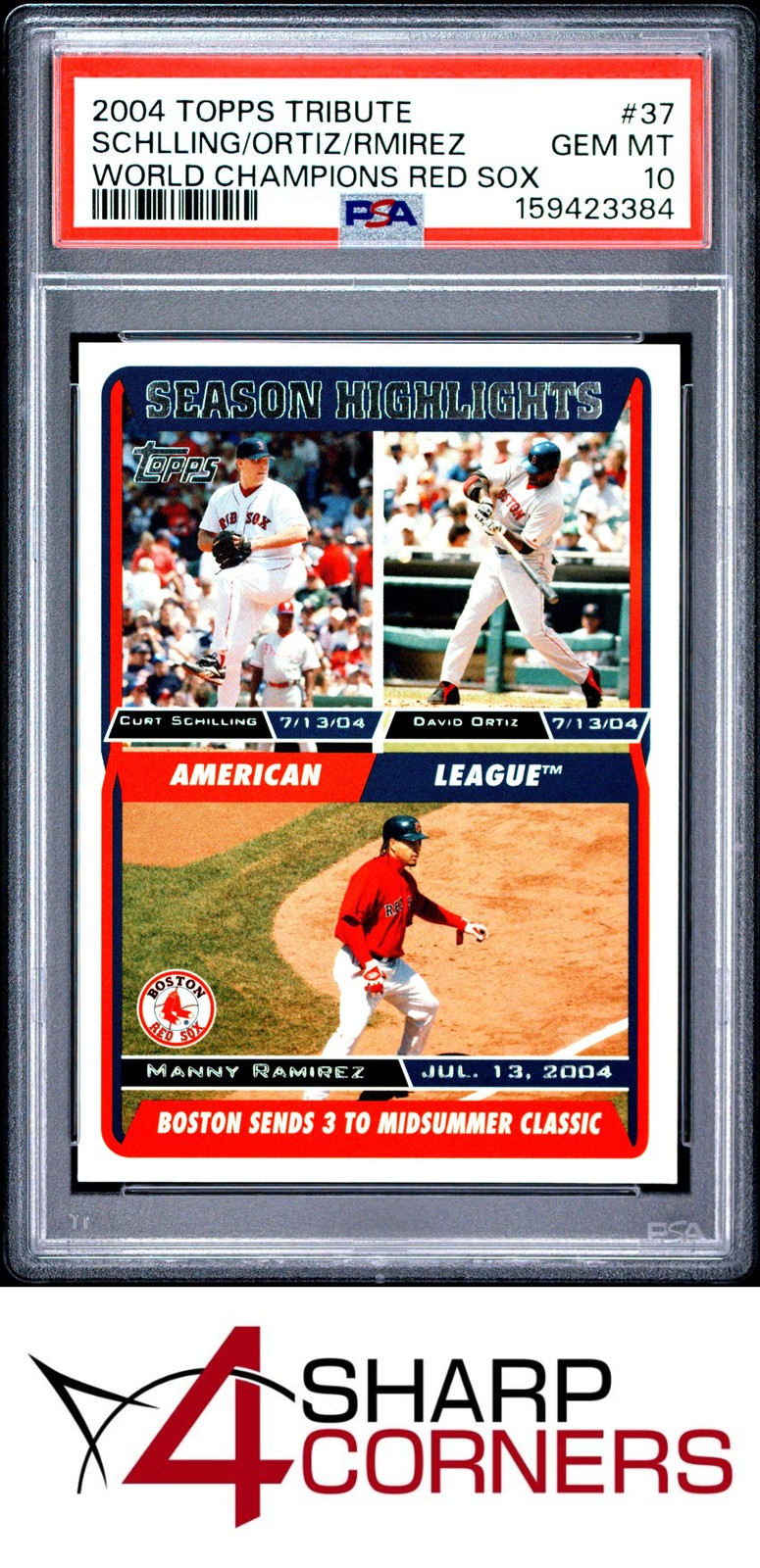 2004 TOPPS TRIBUTE WORLD CHAMPIONS RED SOX #37 DAVID ORTIZ POP 5 PSA 10