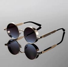 Round Punk Sunglasses Men Vintage Steampunk Gradient Lens Gold Frame
