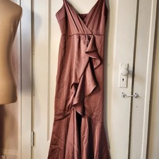 Lulus Enchanted Moments Mauve Pink Satin Ruffled High-Low Surplice Dress M