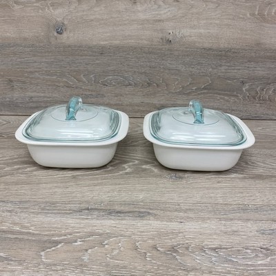 CorningWare Simply Lite 1.5 Qt Glass Bakeware White with Lid Lot of 2