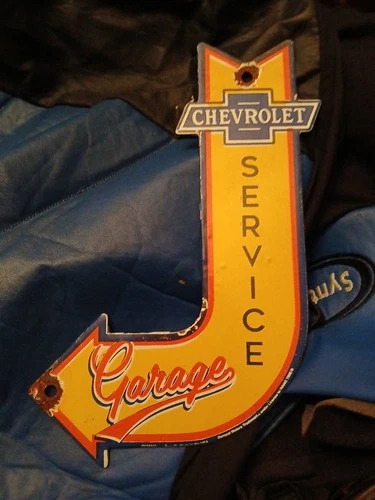 Vintage Chevrolet Sign - Porcelain Service Arrow Gas Oil Pump Chevy Garage Sign