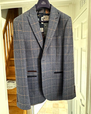 Next Men’s Slim Fit Grey Check Tweed Lined 2-Piece Suit 40R 34W L31