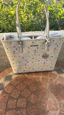 Michael Kors Jet Set Medium Carryall Airplane Print Tote Bag WHITE NWT