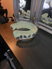 Vintage Frosted Green Glass Posy Bowl Centrepiece w/ Silver Leaf Metal Stand