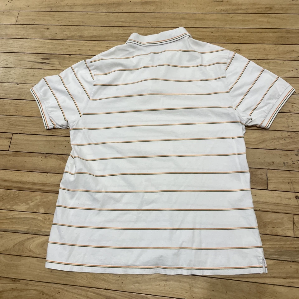 Camisa polo masculina vintage Le Tigre L branca verde amarela listrada logotipo tigre rara - Imagem 2 de 4