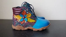 Socofy Bohemian Ankle Womens Boots Floral Applique side zip size 8 EUR 39 NEW