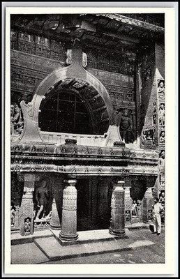 AJANTA Höhle 19 Grand Fassade Eingang UNESCO Indien Ancient ASI Vintage K079