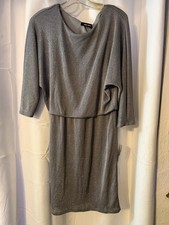 Nine West Silver Lame Metallic Stretch Knit Dress Event Cocktail Size 8 NWT