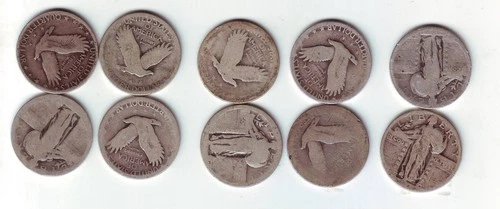 Lot of 10 No‑Date Liberty Quarters – Circulated