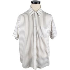 Vintage 80's Towncraft 17 1/2 White Button-Up Short Sleeve Shirt Striped XL