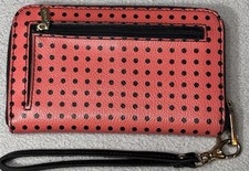 Women's Fossil Wallet Coral Black Polka Dot Zip Around