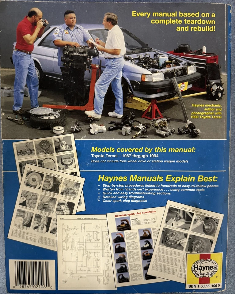 1987-1994 Toyota Tercel Haynes Automotive Riparazione Manuale Negozio Officina - Immagine 2 di 4