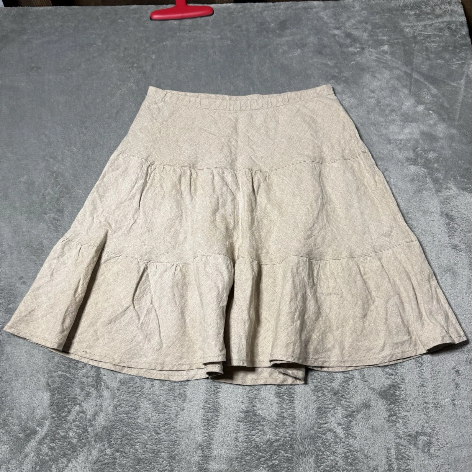 Allen Allen petites Size PM Linen A-Line Skirt Beige Peasant Tiered Cottage