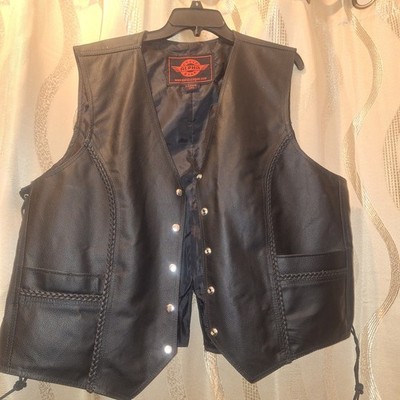 ALPHA CYCLING GEAR RIDING VEST BUTTON SNAP  BLACK LEATHER LINED