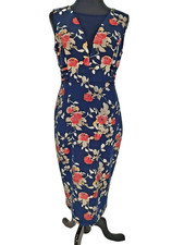 En Focus Studios Woman's Blue Floral Sheath Dress Size 8 Netting Accents Stretch