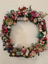 Vintage Ornament Christmas Wreath Handmade Original HUGE 24x24