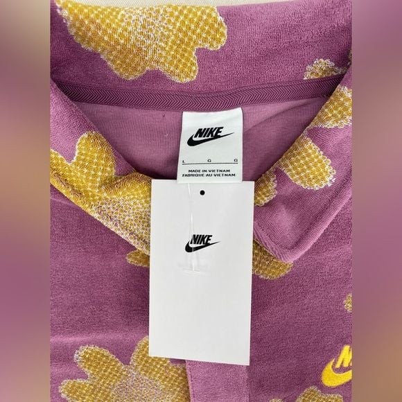 Nike Terry Cloth Polo Golf Shirt in the Bordeaux Floral pattern. Size L thumbnail 6