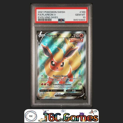 Flareon V Pokemon Sword & Shield Evolving Skies #169 PSA 10