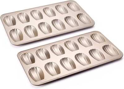 2PCS 12Cavity Warp Resistant Nonstick Madeleine  Shell Shape Cookies cake Pan