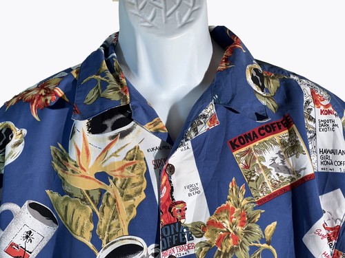 KAD Short Sleeve Button Down KONA COFFEE Hawaiian Shirt Large - Picture 2 of 6