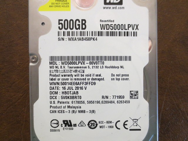 Western Digital WD5000LPVX-00V0TT0 DCM:HBOTJAB 500gb 2.5" Sata hard ...