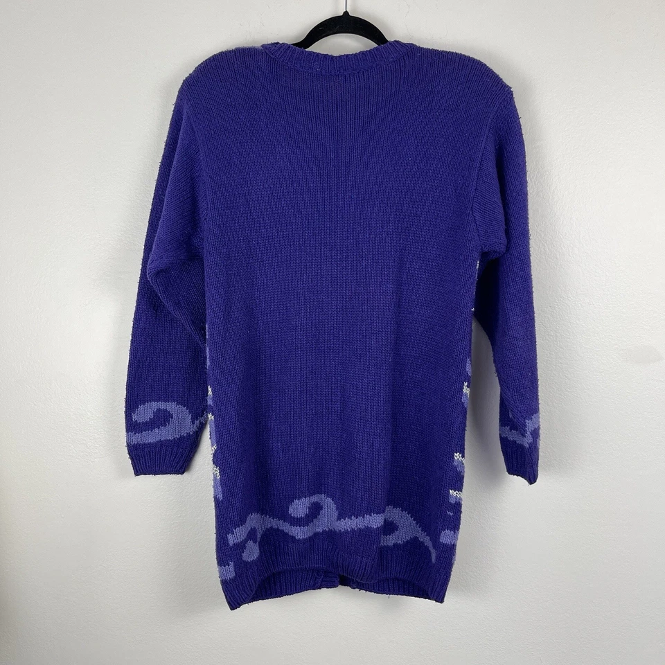 Cárdigan vintage Nordstrom para mujer 8 púrpura floral años 80 abuela suéter mezcla de seda Foto 2 de 4