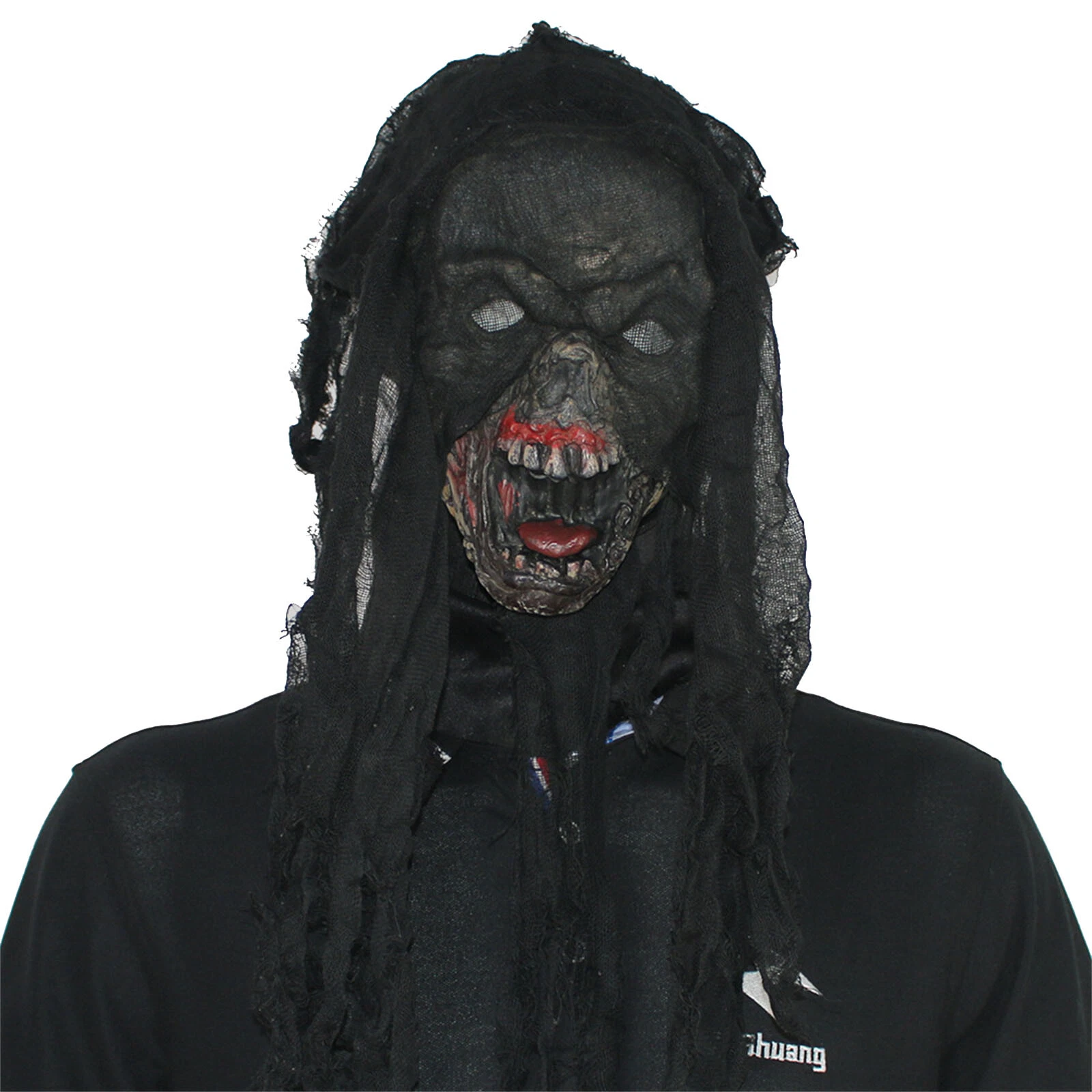 Ghost Face Mask with Headscarf,Black Skeleton Mask,Horror Burned Zombie Mask