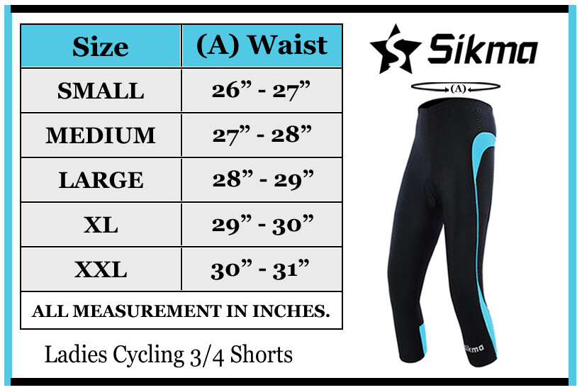 Women's 3/4 Length Padded Cycling Tights - Breathable Lycra Shorts With Anti-Bac Pad - Biz Inn Sports
