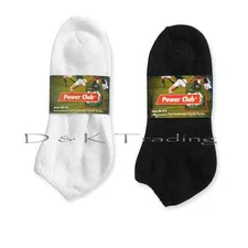 4~24 Pair Power Club No Show Cut Socks Cotton Black White Casual Lots 9-11 10-13