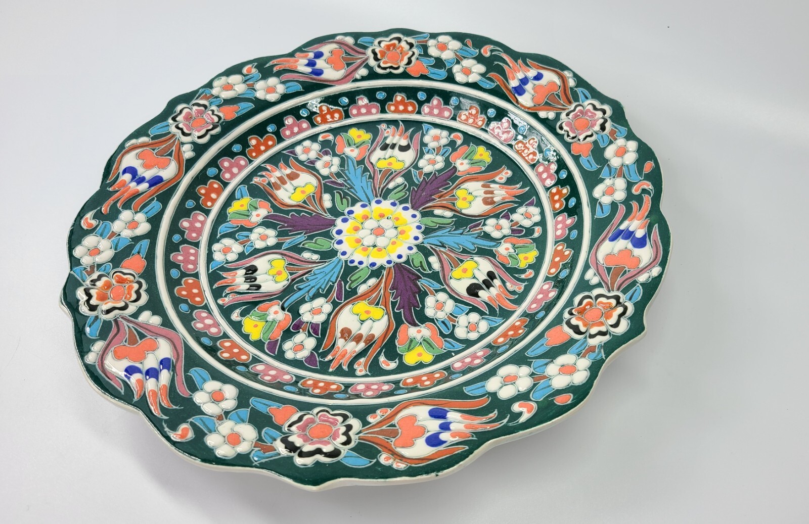 VTG Hand-painted Turkish Ceramic Plate Akkas Cini Kutahya Multi-Color 12" Floral