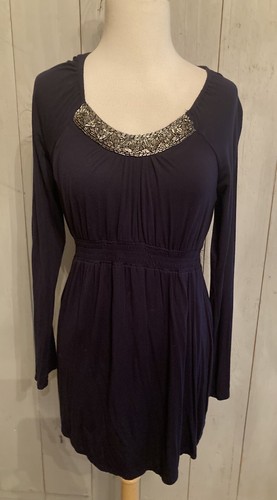 A PEA IN THE POD Womens Long Sleeve Navy Sequin Maternity Modal Dress S-M - Picture 2 of 7