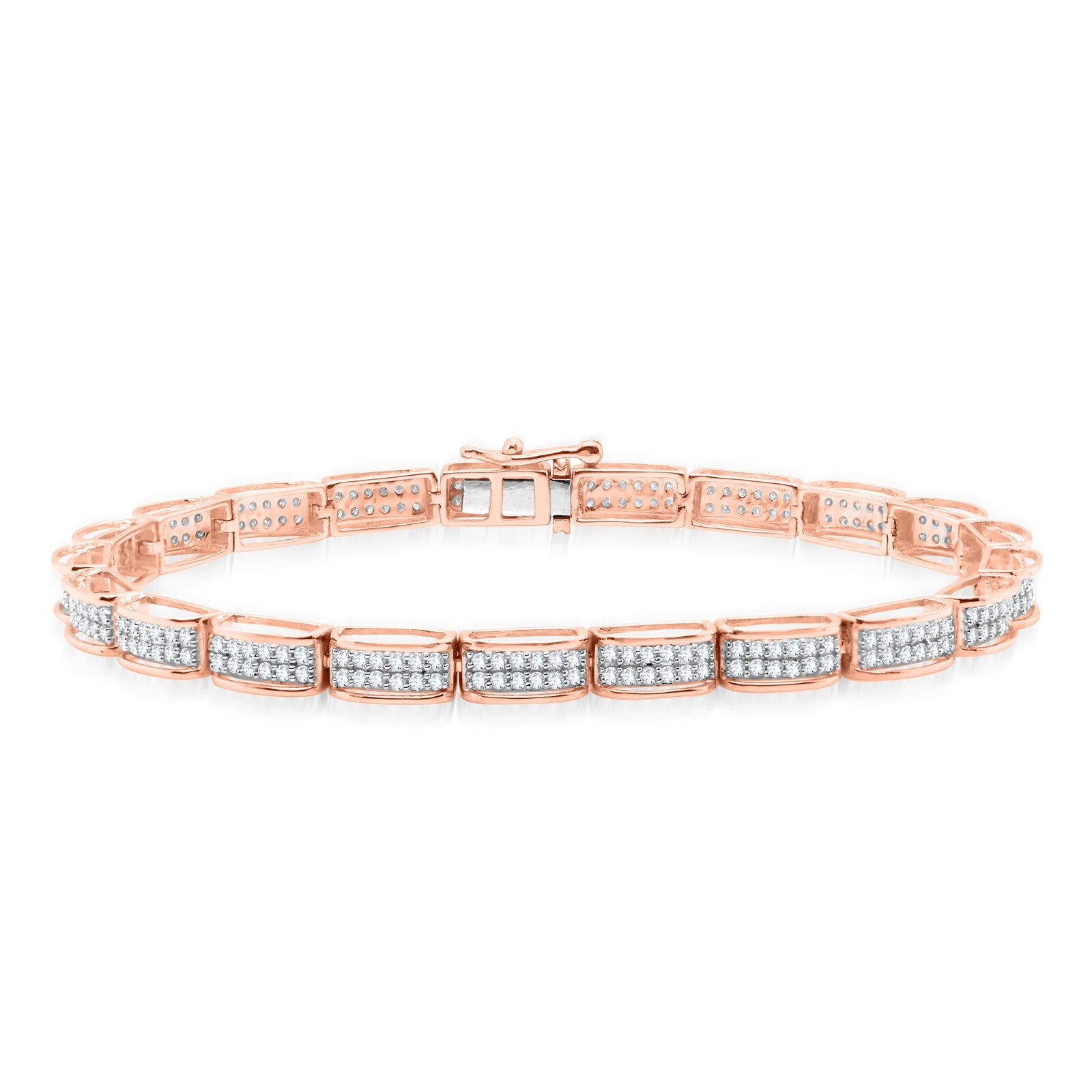 "1.50 Ct Certified Natural Diamond Cluster Tennis Bracelet 14K Rose Gold 7\""