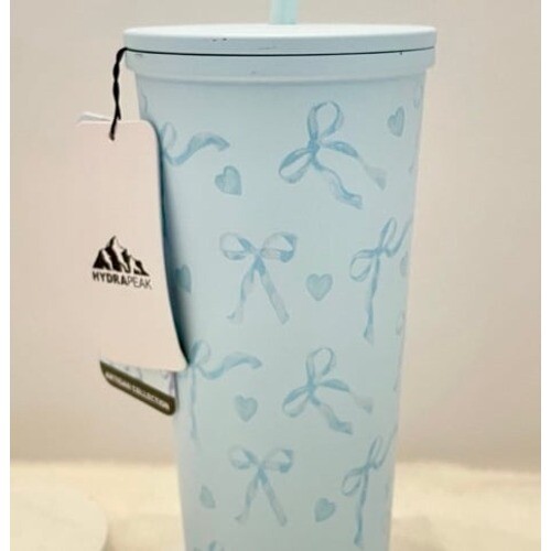 HYDRAPEAK Powder Blue Bows and Hearts Stainless Steel Tumbler NEW