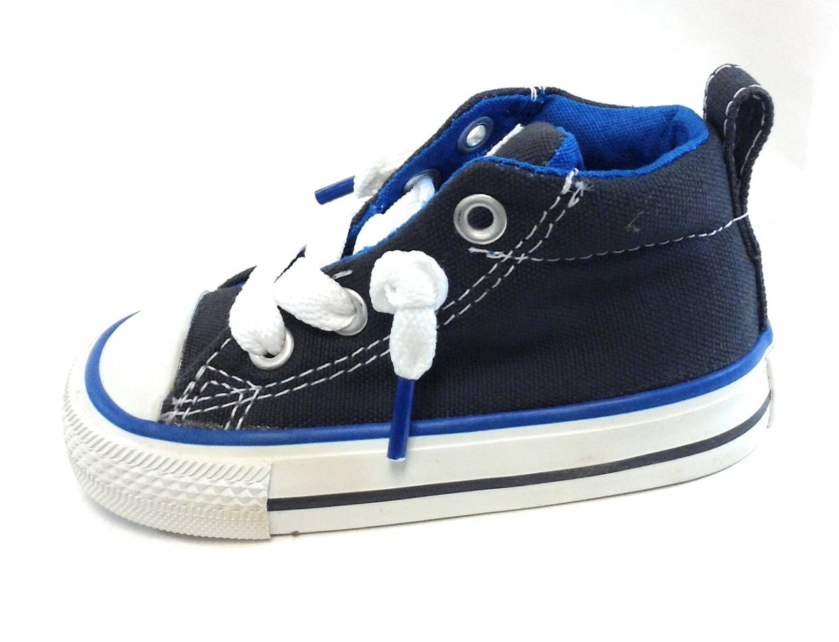 Infant Toddler Boy Converse 646177F Street Mid Grey Blue No Laces Sneakers Shoes