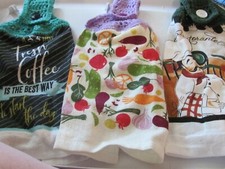 LOT OF 3  NEW HAND CROCHETED TOP KITCHEN TOWELS COOK, COFFEE, VEGGIES