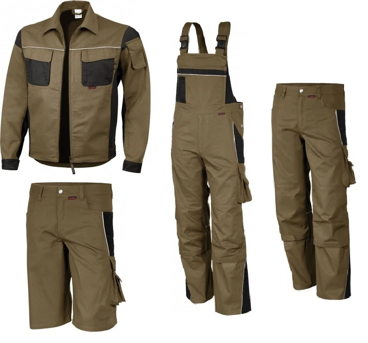 Qualitex PRO Latzhose Bundhose Arbeitsjacke Arbeitshose / Khaki- schwarz