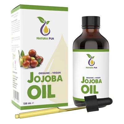 NATURA PUR Jojobaöl BIO kaltgepresst 120ml in Glasflasche, Jojoba Öl für Haare, Organic Oil