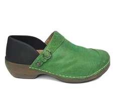 Rocky 4EurSole Leather Clogs Rhinestone Contrast Stitching Lime Green|Euro-Style