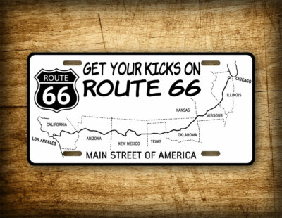 Get Your Kicks On Route 66 License Plate Mother Road Map Auto Tag