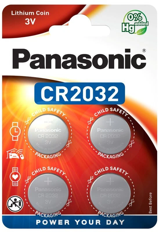 Blister de 4 piles CR2032 Panasonic Lithium 3V pile bouton IEC C CR-2032EL/2B