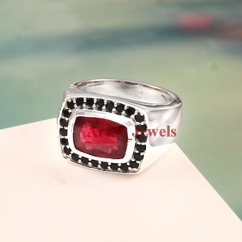 Heated Ruby Gemstone with 925 Sterling Silver Ring for Men's #1079 - Picture 3 of 15