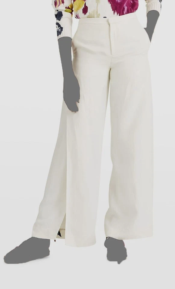 $1690 Ralph Lauren Purple Label Women's White Leora Wide-Leg Crepe Pants Size 8