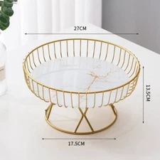 NNEDSZ Elegant Iron Art Glass Serving Tray(White Glass) - Round Design with Gold